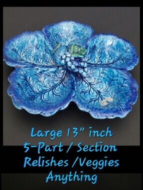 1960s Mood Indigo Blue 5 Part Relish Japanese Ceramic 13" by Inarco